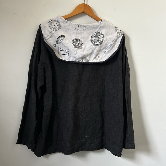 Camille and Co 100% Linen L Black Hooded Pullover Whimsigoth USA Made Natural - Picture 13 of 16
